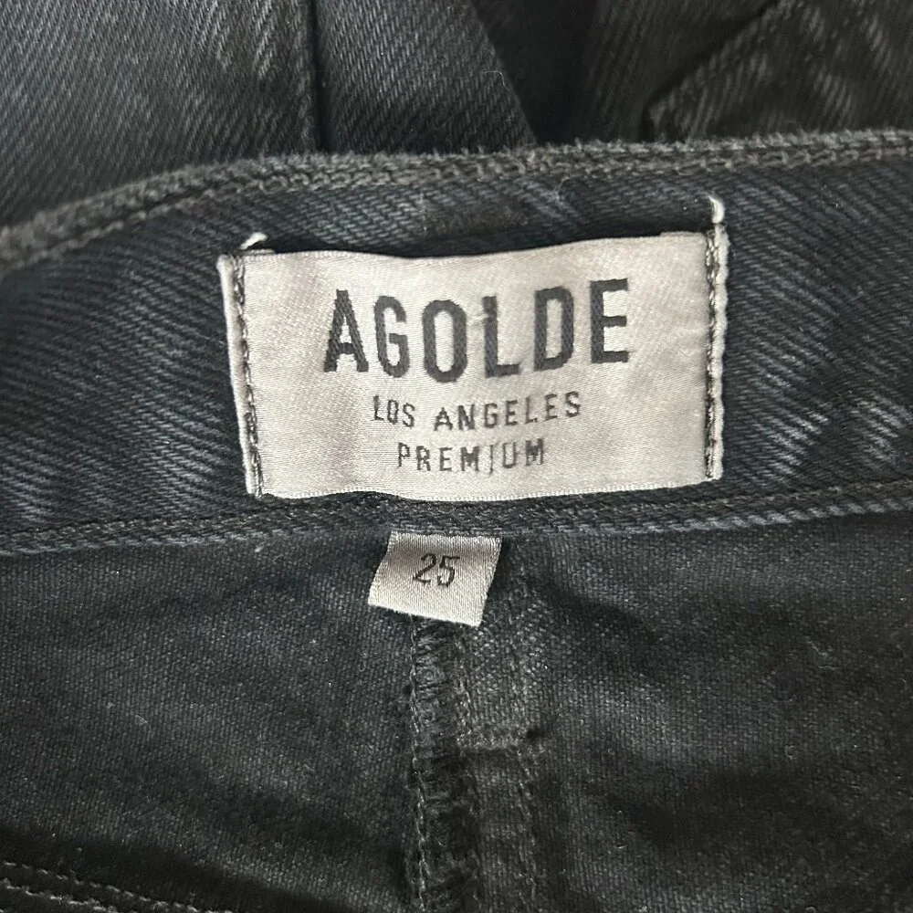 AGOLDE Parker Raw Hem Black Distressed Denim Mini Skirt Women's Size 25 - Picture 5 of 9